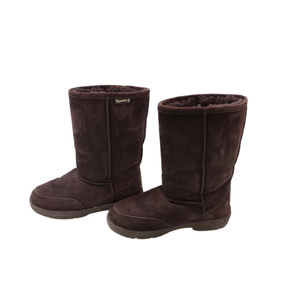 Bearpaw Suede Mid Calf Boots Women Size 8 Brown EUC Faux Fur Lined Winter Cozy